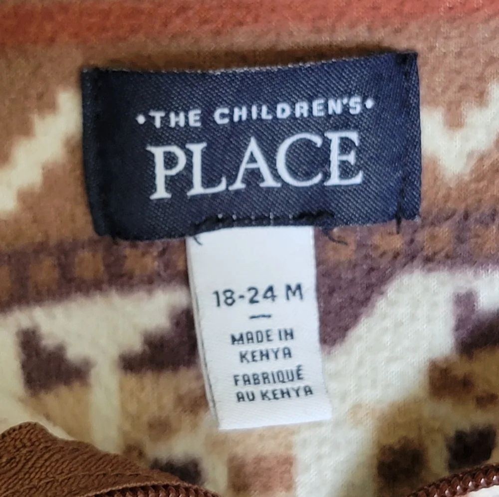 The Children's Place Brown Patterned Half-Zip Fleece Pullover Sz 18-24M LIKE NEW